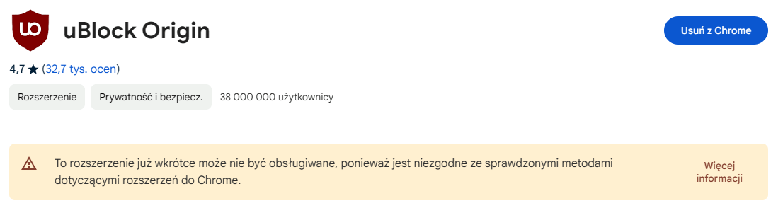 To rozszerzenie już wkrótce może nie być obsługiwane